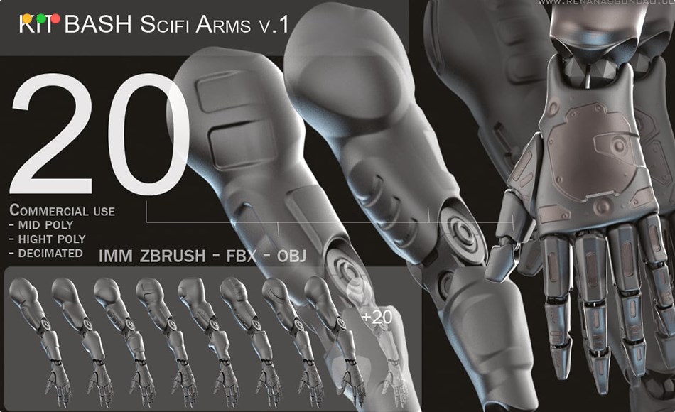 模型资产 – 20 种科幻风格手臂模型 IMM 20 Scifi Arms KitBash