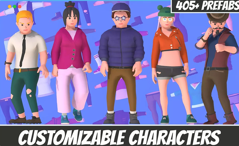 Unity角色 – 可定制的游戏城市角色 Customizable 3D City Characters Vol 2
