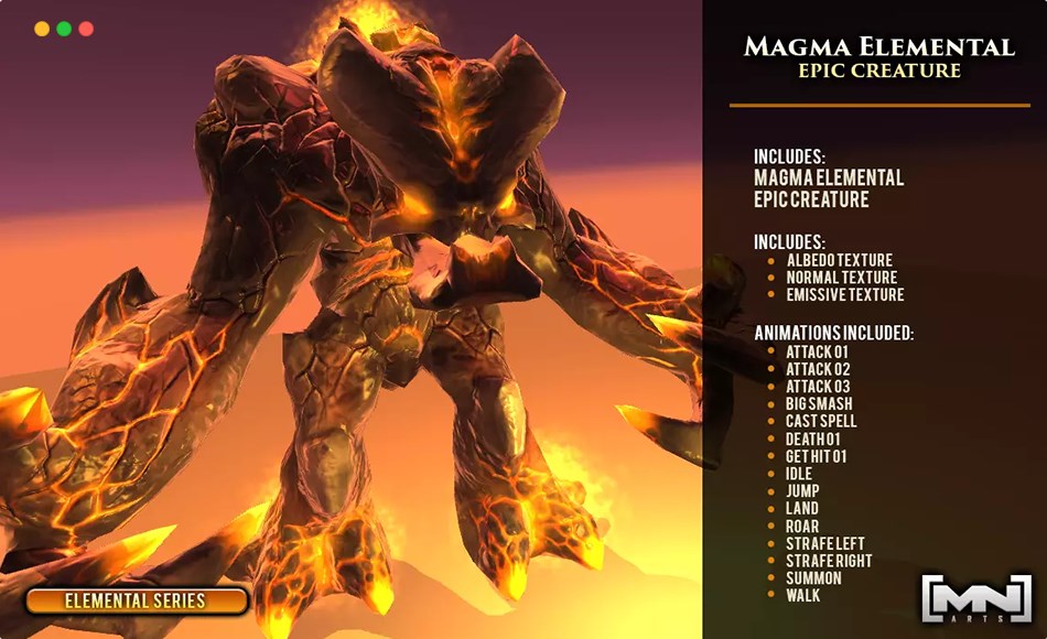 Unity角色 – 岩浆元素史诗生物 Magma Elemental Epic Creature