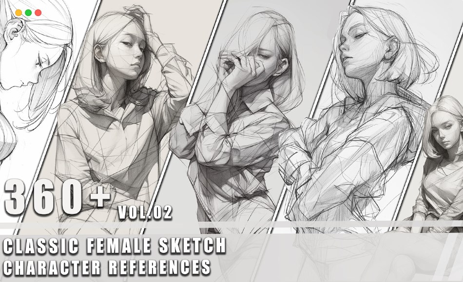 360 张女性人物素描参考照片 360+ Classic Female Sketch – Character References
