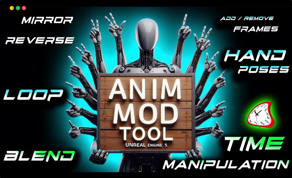 UE5插件 – 动画修改工具 ANIM MOD TOOL [Animation Modifier: blend, mirror, reverse Animations and Mocap]