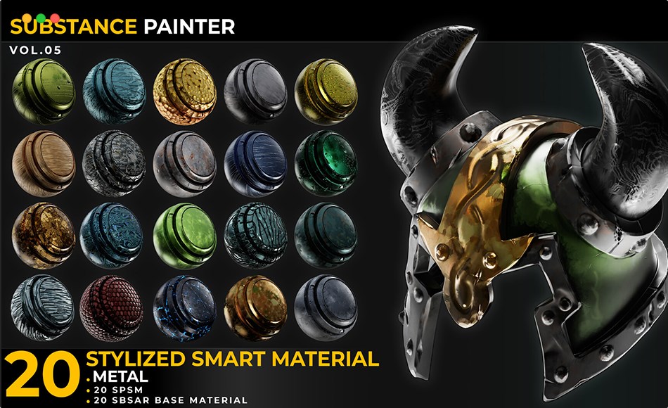 SP材质 – 20 组风格化金属智能材质 20 Stylized Smart Materials Metal Vol 05