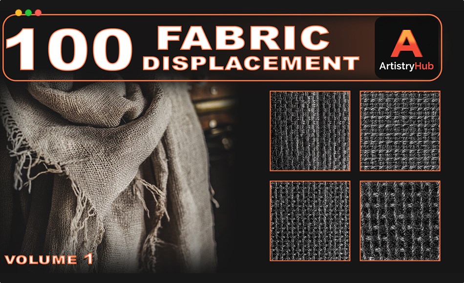 100 张织物置换贴图 100 Fabric Displacement Maps 4k Vol.1