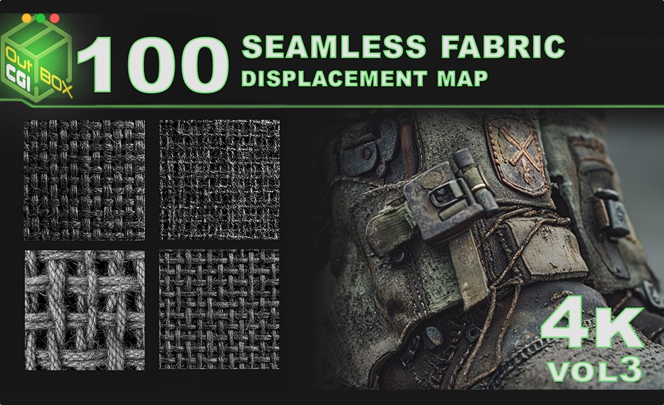 100 张织物无缝置换贴图 100 Seamless Fabric Displacement Maps – 4K High-Resolution Textures Vol3