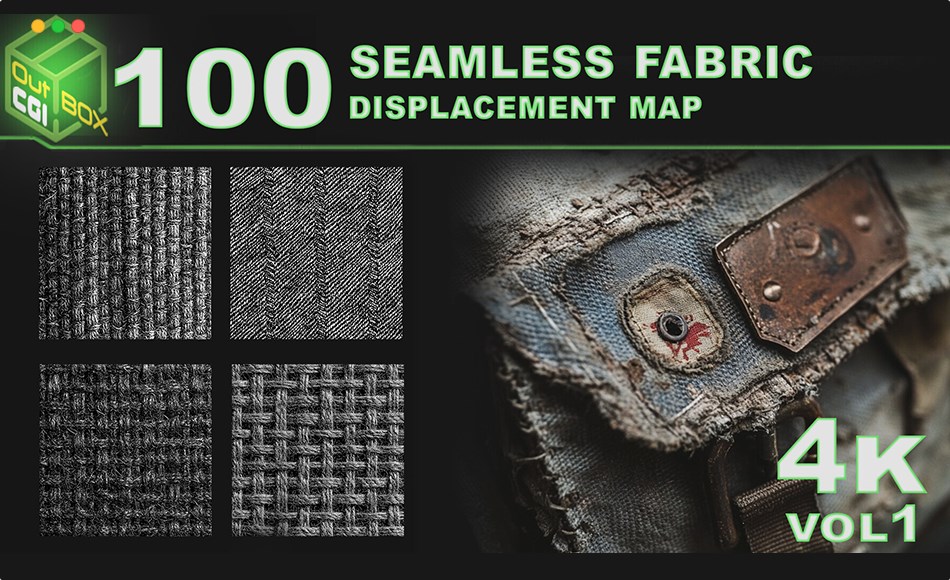100 张织物无缝置换贴图 100 Seamless Fabric Displacement Maps – 4K High-Resolution Textures Vol1