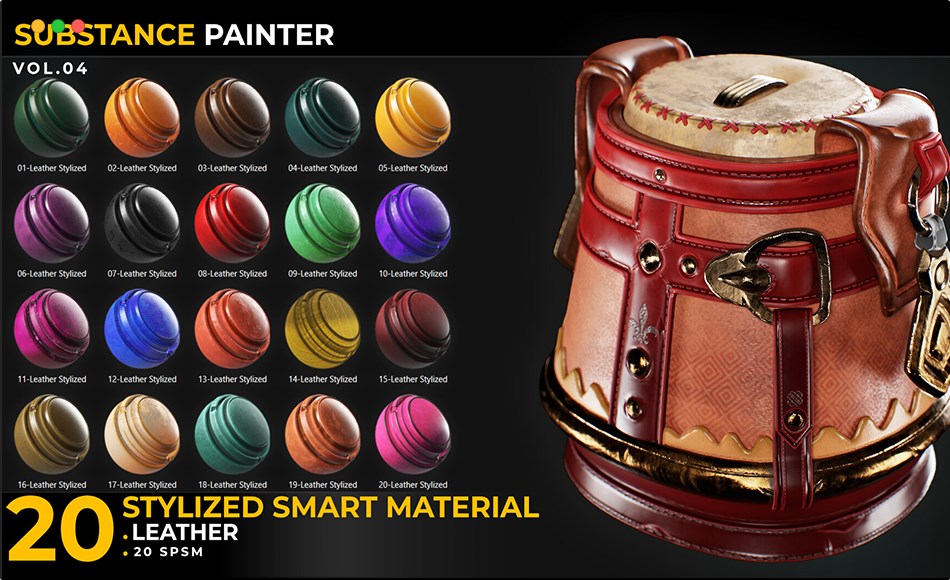 SP材质 – 20 组风格化的智能皮革材料 20 Stylized Smart Materials Leather Vol 04