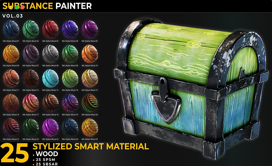 SP材质 – 25 种风格化的智能木质材质 25 Stylized Smart Materials Wood Vol 03