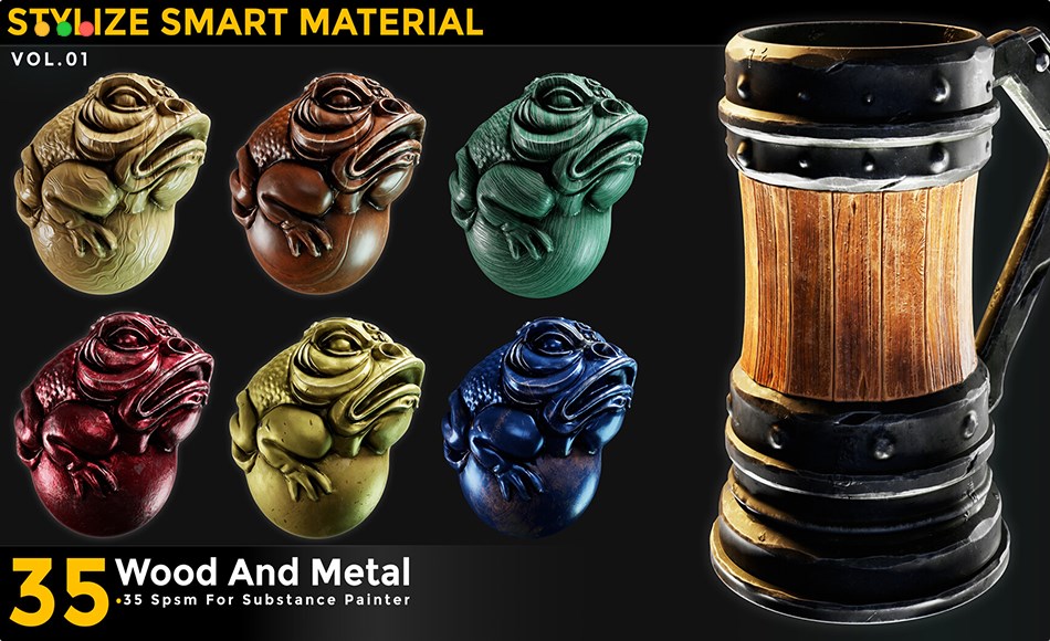 SP材质 – 35 组风格化木头智能材料 35 Stylized Smart Materials Wood & Metal Vol 08
