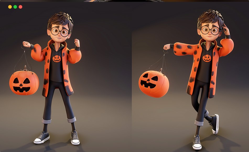 模型资产 – 男孩角色模型 Blender Rigged Stylized Boy In Halloween Costume