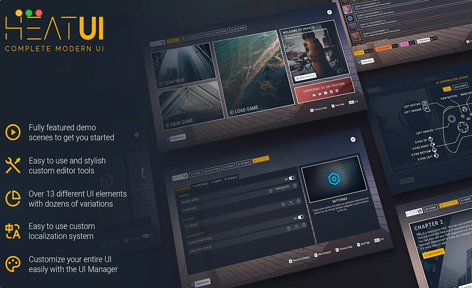 Unity资产 – 现代简约风格游戏界面 Heat – Complete Modern UI