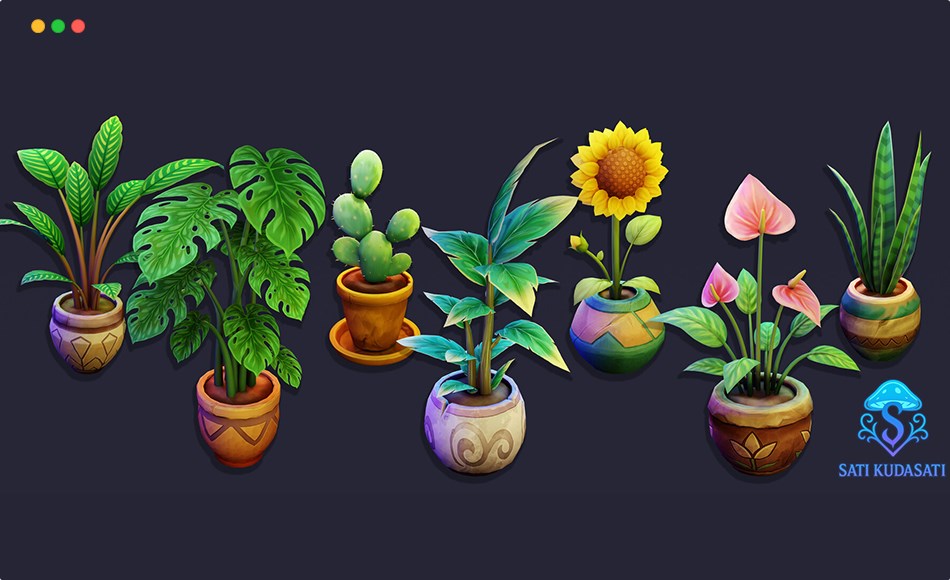 模型资产 – 风格化盆栽植物 Stylized Potted Plant Pack