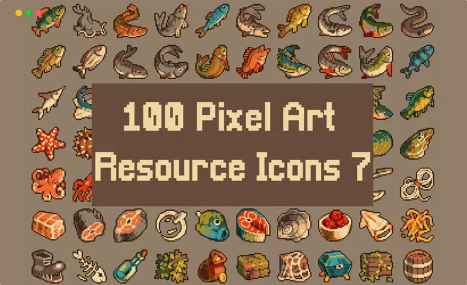 中世纪钓鱼游戏图标资产 Pixel Art Medieval Fishing 32×32 Icon Pack