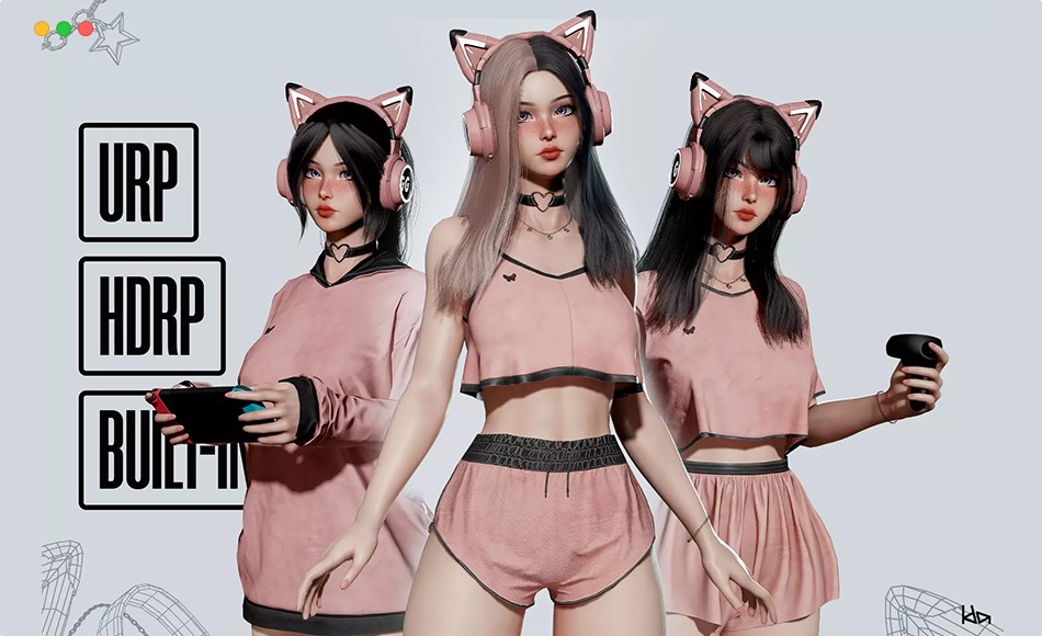 Unity角色 – 可爱女孩角色 Gamer Girl