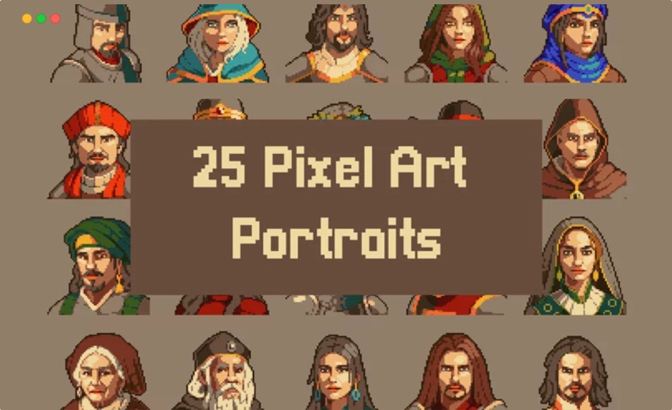 中世纪像人物肖像图标资产包 Medieval Pixel Character Portraits