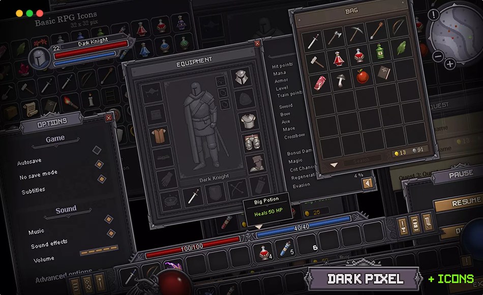 Unity资产 – 暗黑风格用户界面 Dark Pixel UI