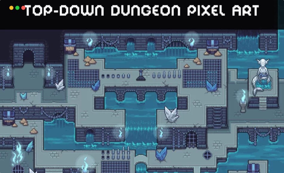 自上而下视角地下城资产 Dungeon Tileset Pixel Top-Down for Indie Game