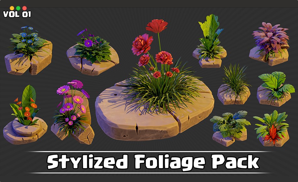 模型资产 – 风格化植物花卉 Stylized Foliage Pack Game Ready VOL01