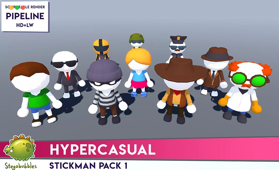 Unity角色 – 休闲火柴人角色 HYPERCASUAL – Stickman Pack 1