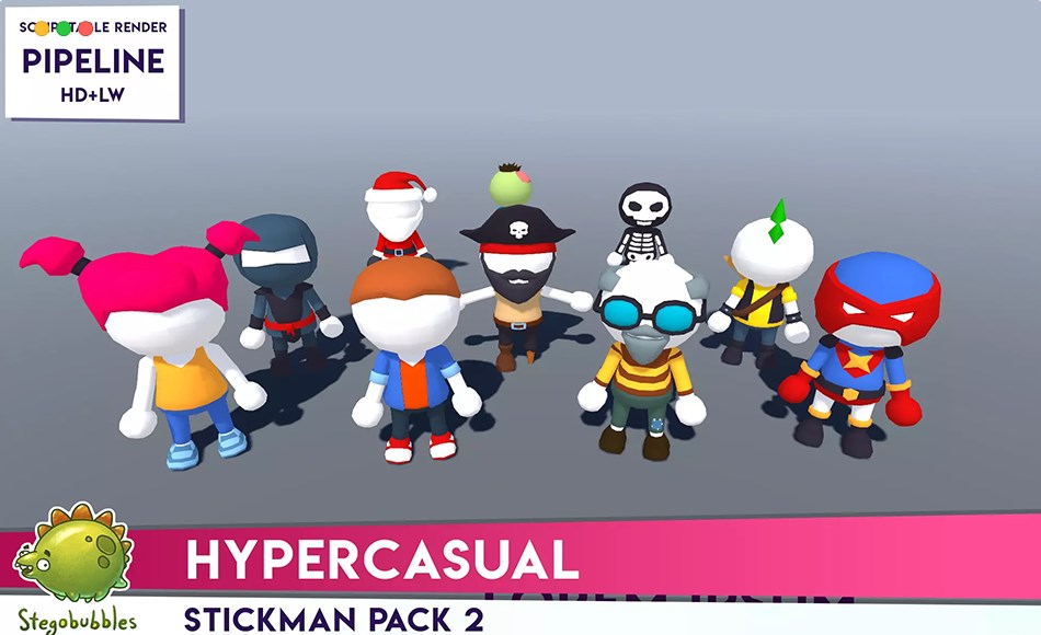 Unity角色 – 休闲火柴人角色 HYPERCASUAL – Stickman Pack 2