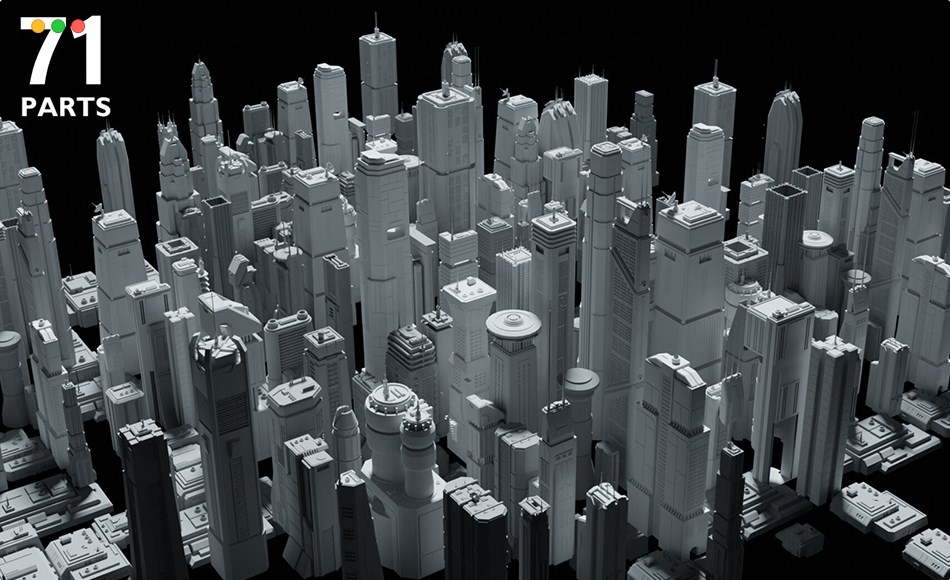 模型资产 – 未来科幻摩天大楼 71 Sci-Fi Skyscrapers and Residential Buildings Kit – Futuristic CyberPunk