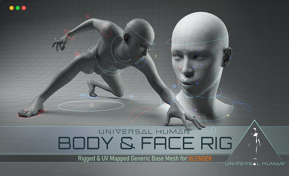 Blender插件 – 角色身体面部绑定资产包 Universal Human Body & Face Rig