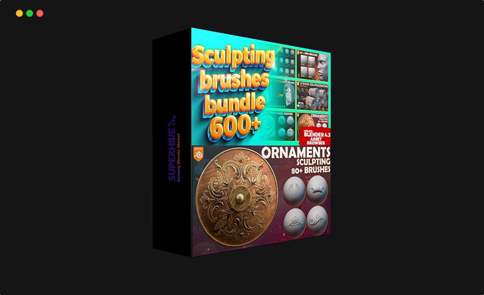 Blender插件 – 600 种雕刻笔刷 600 + Blender Sculpting Brushes. Asset Browser