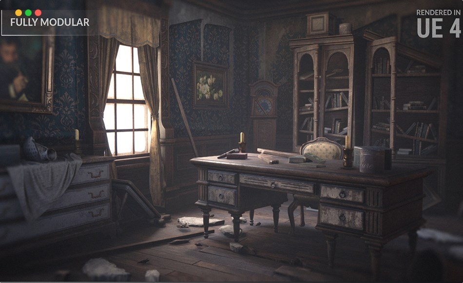 【UE4/5】模块化废弃宅邸 Abandoned Mansion _ Fully Modular Asset Pack