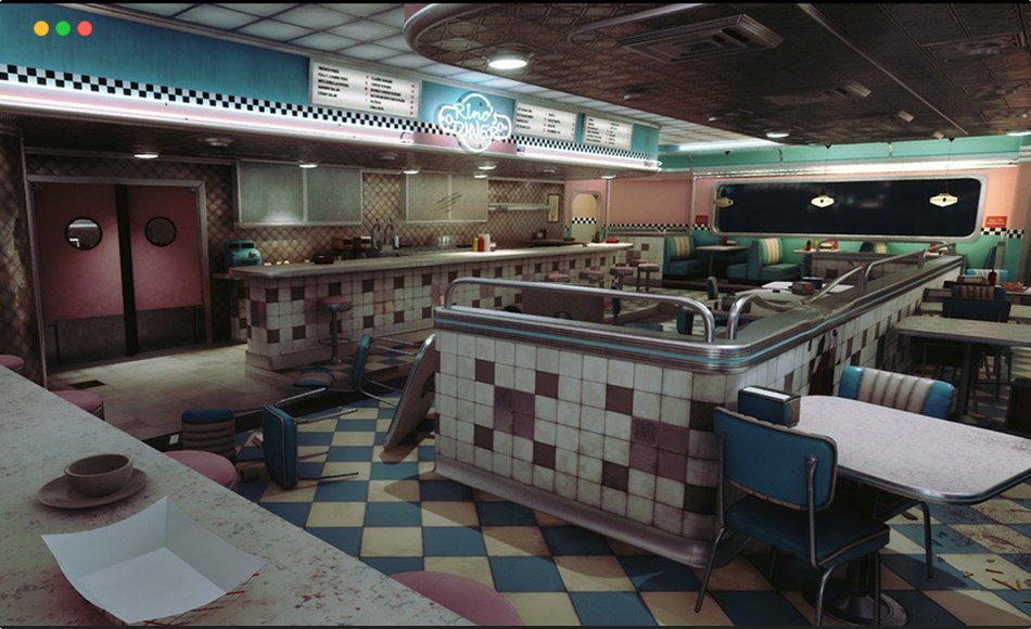 【UE5】美式餐厅内部环境 Rino’s Diner Environment ( Rinos Diner American American Interior Diner USA )
