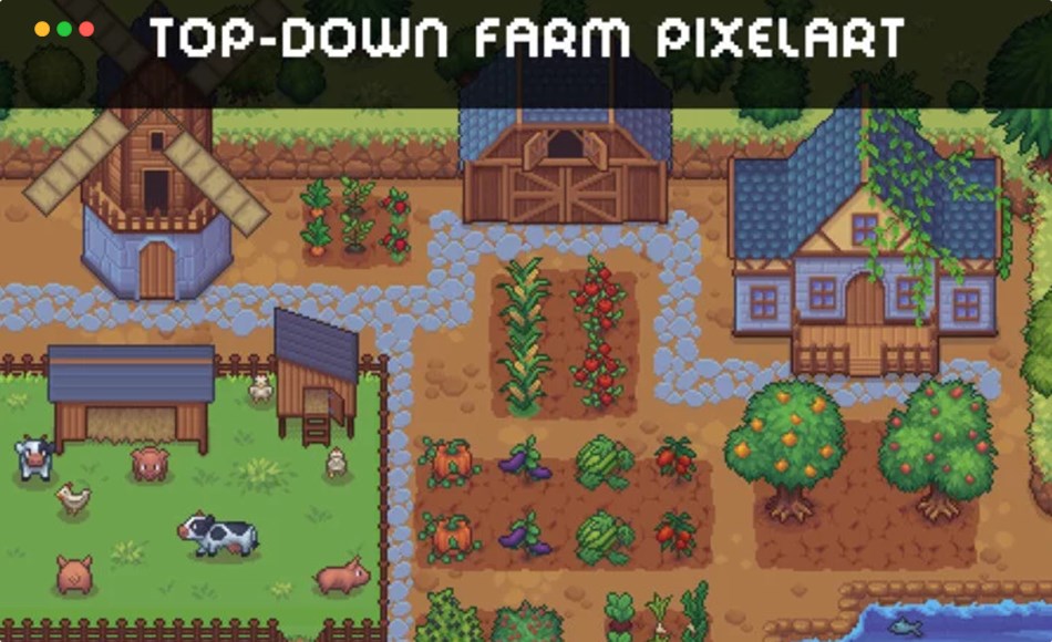 农场与动物像素艺术资产包 Top-Down Farm with Animals Pixel Art Asset Pack