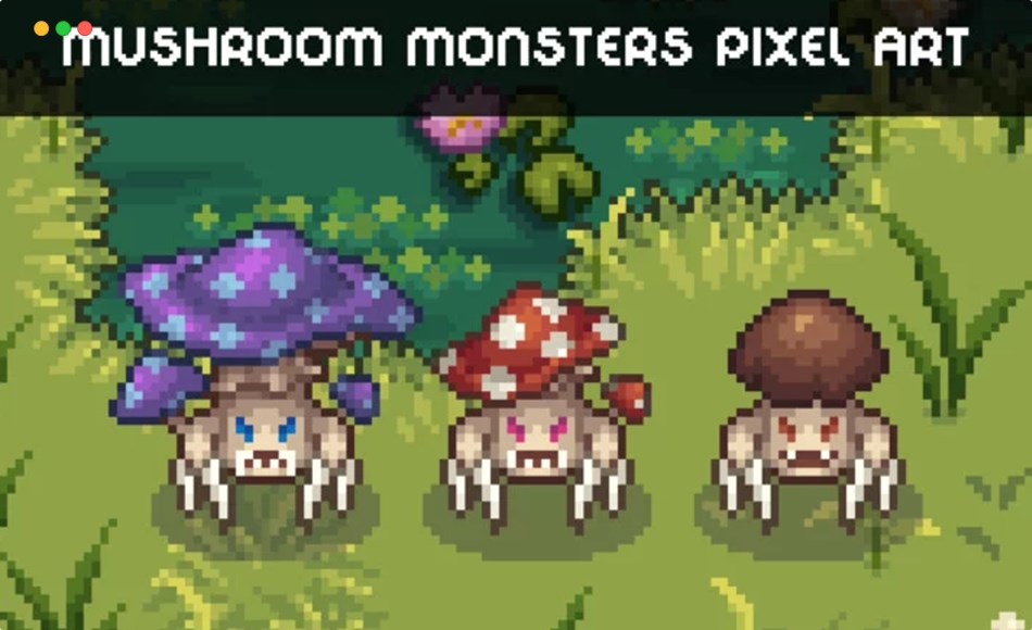 游戏像素化蘑菇精灵角色 Top-Down Pixel Mushroom Sprite Pack