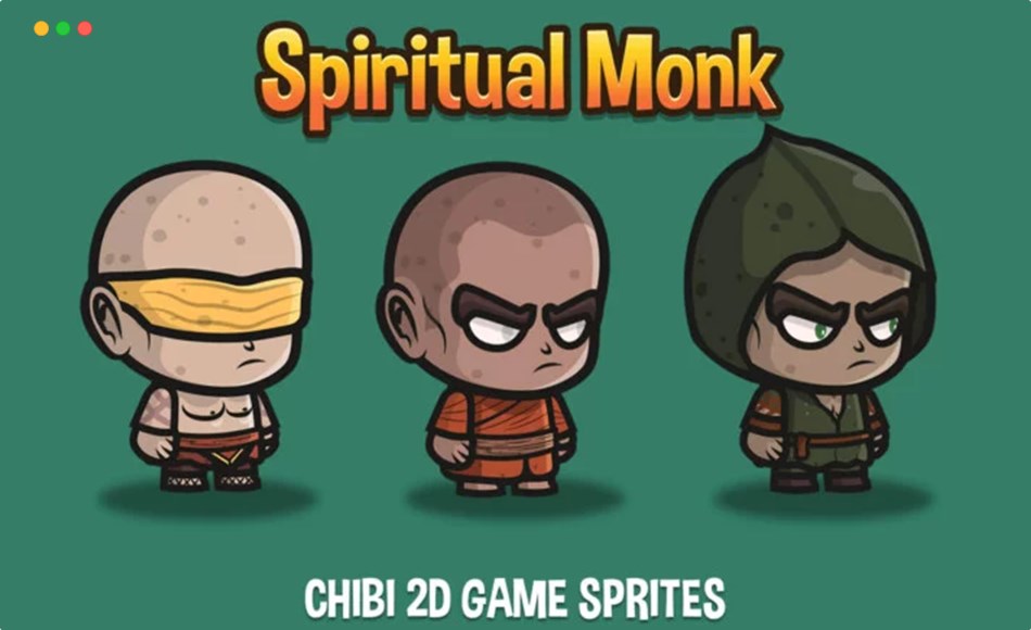 卡通僧人精灵角色 Chibi Spiritual Monk Character Sprites