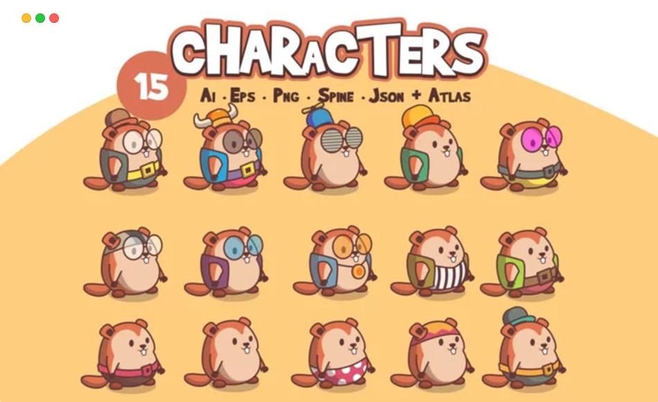 海狸游戏精灵角色 Funny Beaver Characters Game Sprites