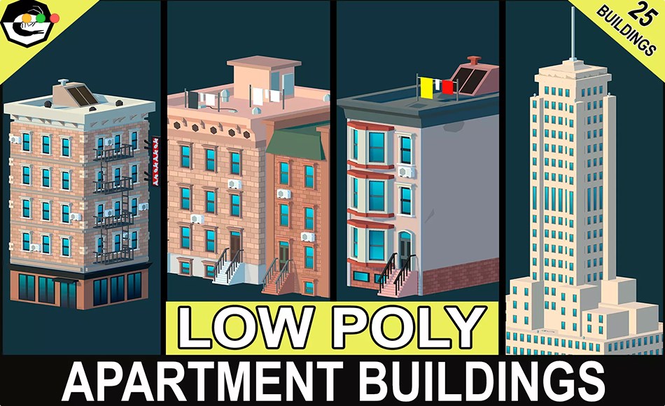 Unity资产 – 多边形公寓楼 Low Poly Apartment Buildings