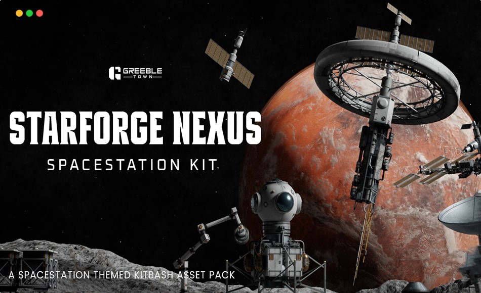 模型资产 – 空间站卫星枢纽 Starforge Nexus – Spacestation Kitbash Greeble Assets