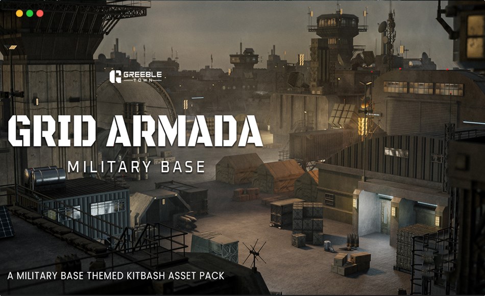 模型资产 – 军事基地 Grid Armada Military Base – Military Structures Kitbash Greeble Assets