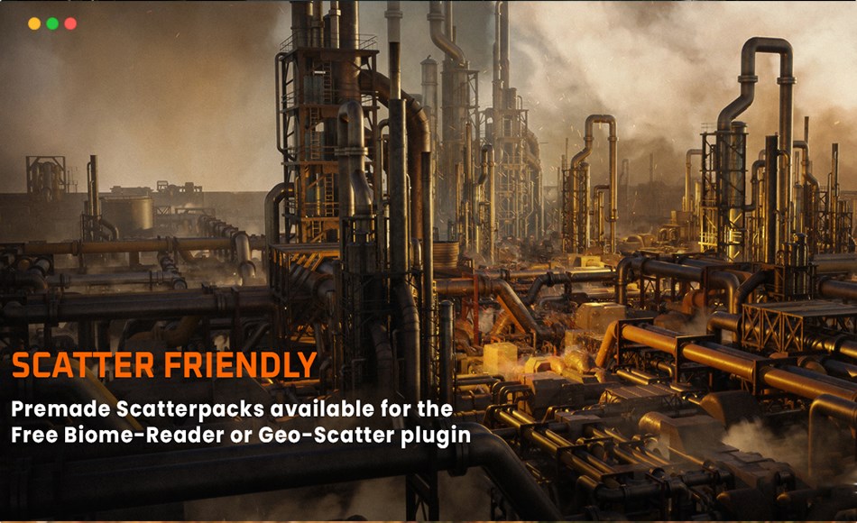 模型资产 – 颓废工厂 Grunge Factory Decayed Assemblies – Industrial Kitbash Greeble Assets