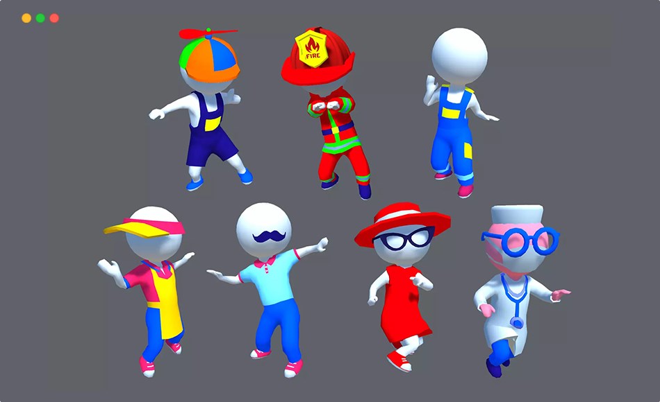 Unity资产 – 火柴人角色皮肤 Hyper-Casual Characters Stickman sphere head skins vol. 1 city