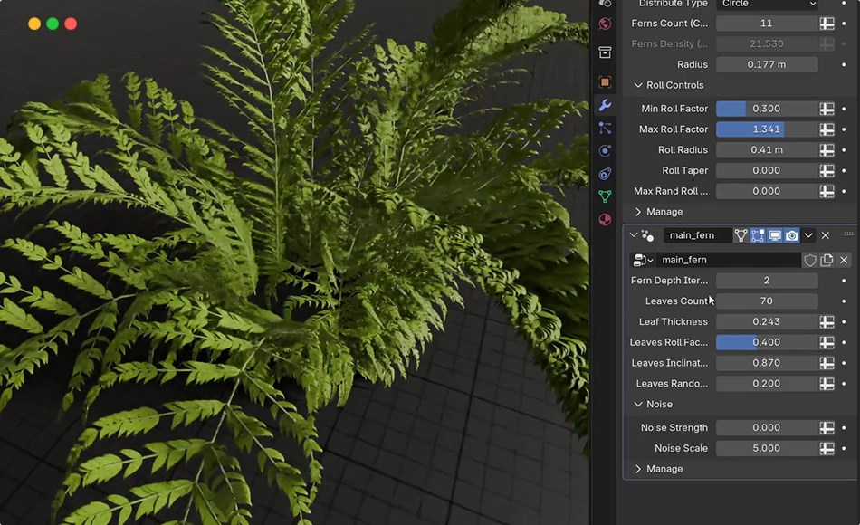 Blender插件 – 程序化蕨类植物生成插件 Procedural Fern – Plant (Blender Geometry-Nodes)