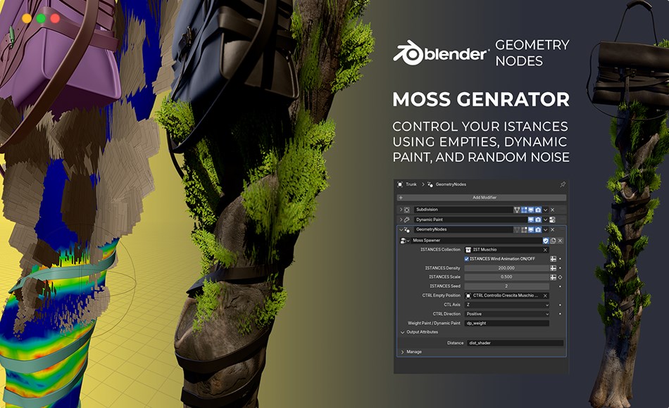 Blender插件 – 苔藓植被生成插件 Geometry Nodes | Highly Controllable Moss Generator