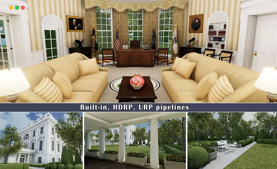 Unity场景 – 白宫环境场景 White House Oval Office