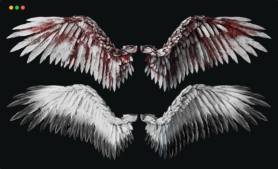 模型资产 – 写实羽翼 Animated Lowpoly Wings Low-poly 3D model