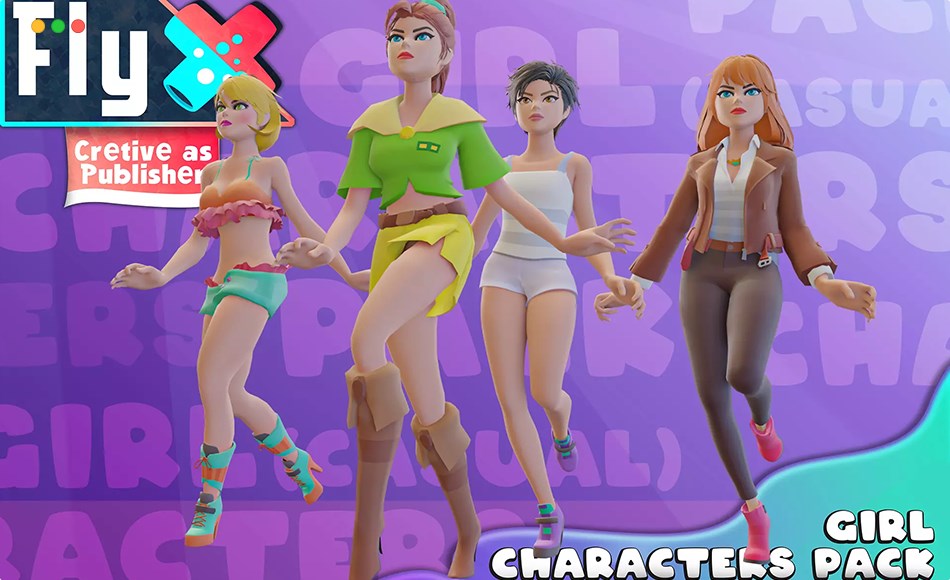 Unity角色 – 游戏女性休闲角色包 Girl Characters Pack – Casual
