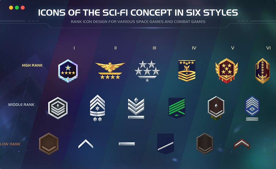 Unity资产 – 游戏等级图标 2D Icons – 150 Space Rank