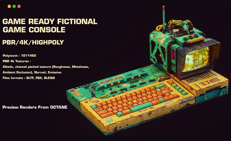 模型资产 – 赛博朋克游戏机模型 Cyberpunk Game Console PBR Asset Low-poly 3D model
