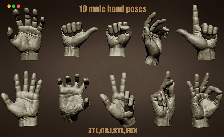 模型资产 – 10 组男性手部模型 10 Male hands II