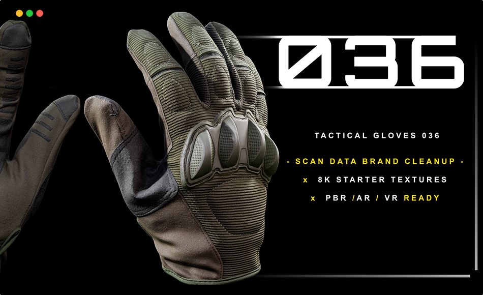 模型资产 – 高精度扫描手套模型 Tactical Gloves 036