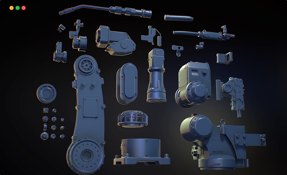 模型资产 – 工业机械手臂模型 Industrial Robotic Arm Kitbash