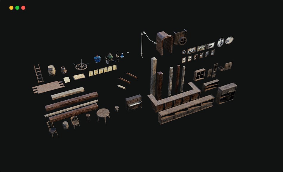 模型资产 – 复古酒吧模型道具资产 Cubebrush – Western Kitbash