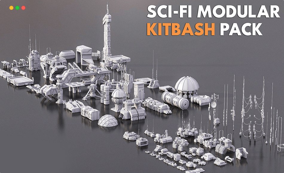 模型资产 – 模块化科幻建筑 Sci-Fi Buildings: MODULAR Kitbash Pack