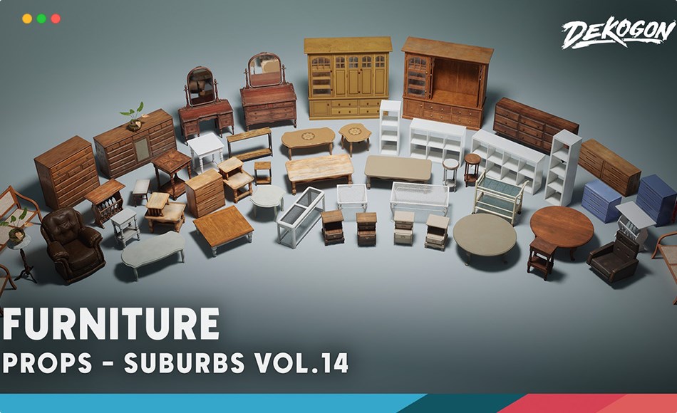 【UE5】家具 Suburbs VOL.14 – Furniture (Nanite and Low Poly)